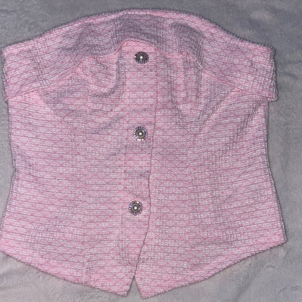 Pink Textured Cropped Tube Top
